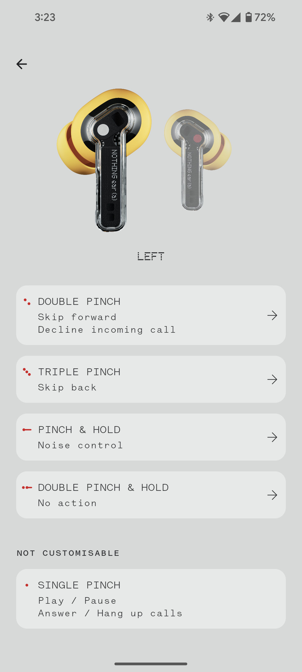 nothing x screenshot of the app ear clip controls