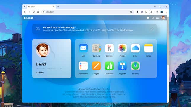 Access Apple applications through a web browser.