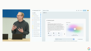 Person presenting NotebookLM at Google I/O 2024