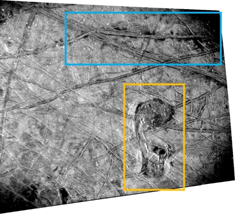 Surface of Europa NASA Juno SRU Annotated