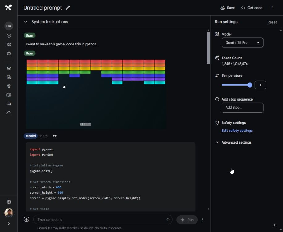 create a game with gemini 1.5 pro