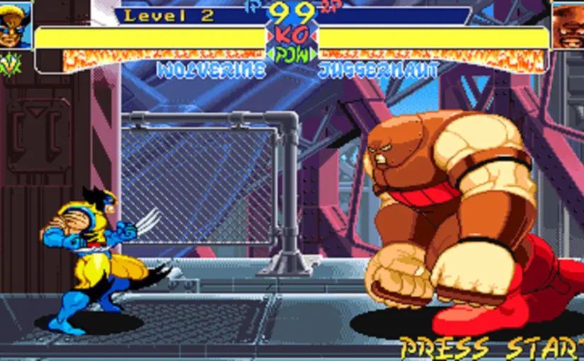 Wolverine takes on Juggernaut in the fighting game X-Men: Children of the Atom