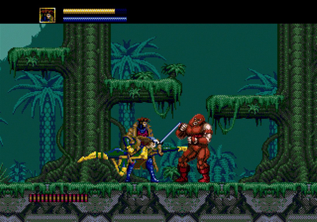 Gambit and Rogue join forces to fight Juggernaut in the jungle in X-Men (1993) for Sega Genesis