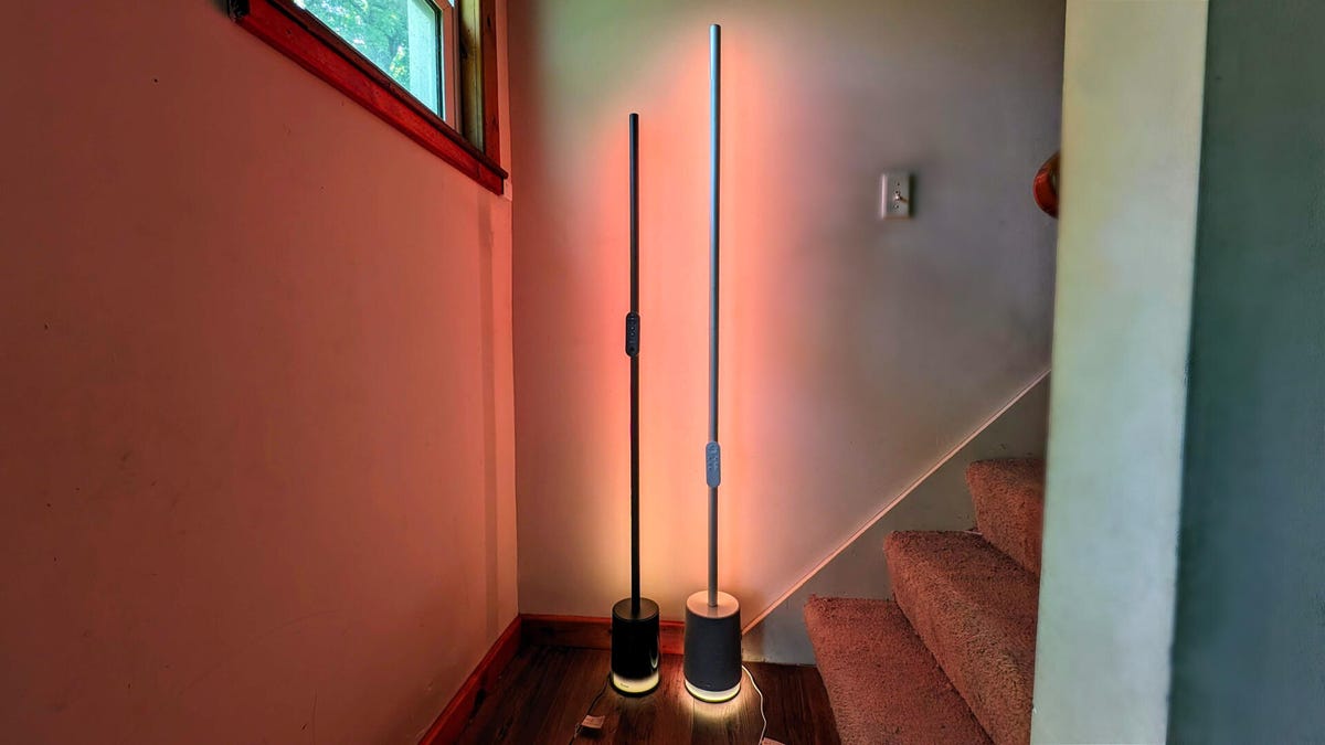 Govee Floor Lamp Pro and Lamp 2 showing warm lights.