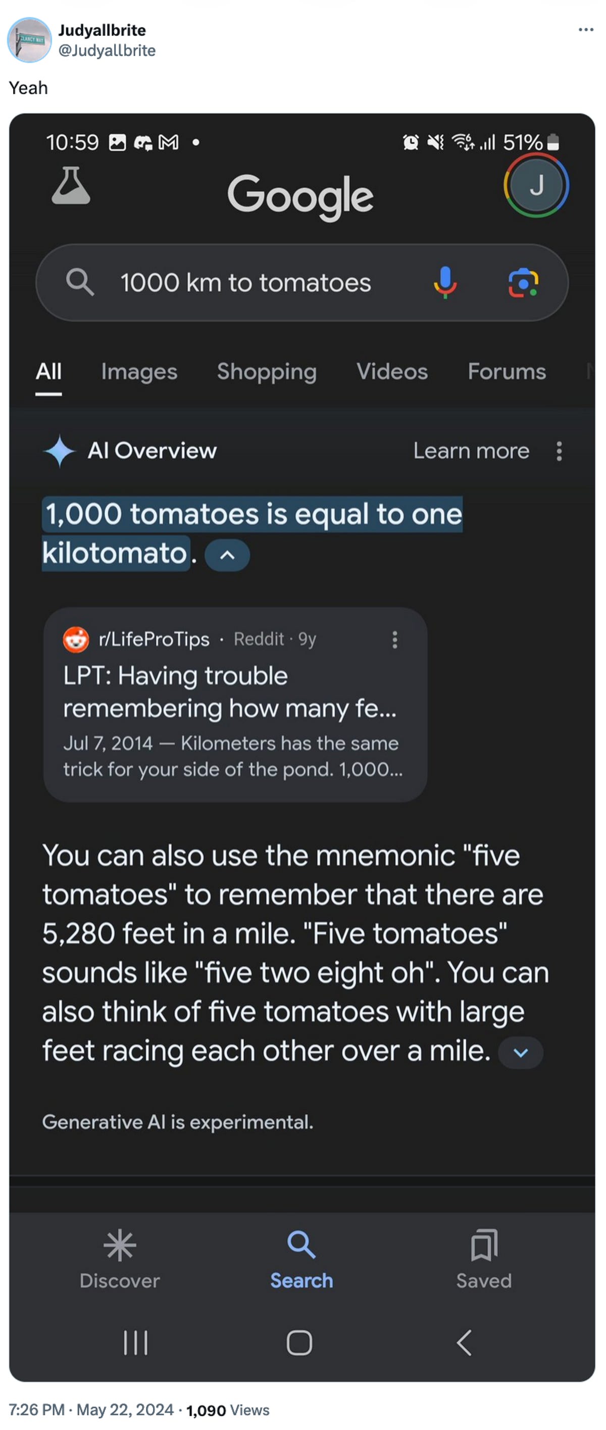 A screenshot that claims 1000 tomatoes equals one kilotomat