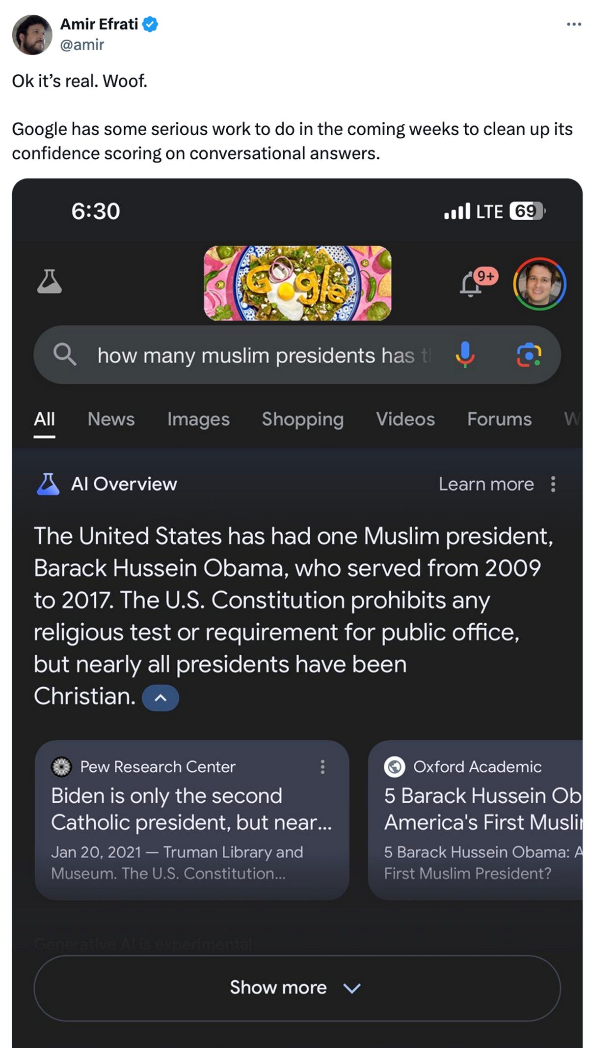 Google AI incorrectly answers that President Obama is Muslim