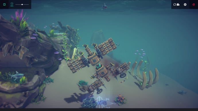 The largest submarine ever to drag a treasure chest with a harpoon in Besiege