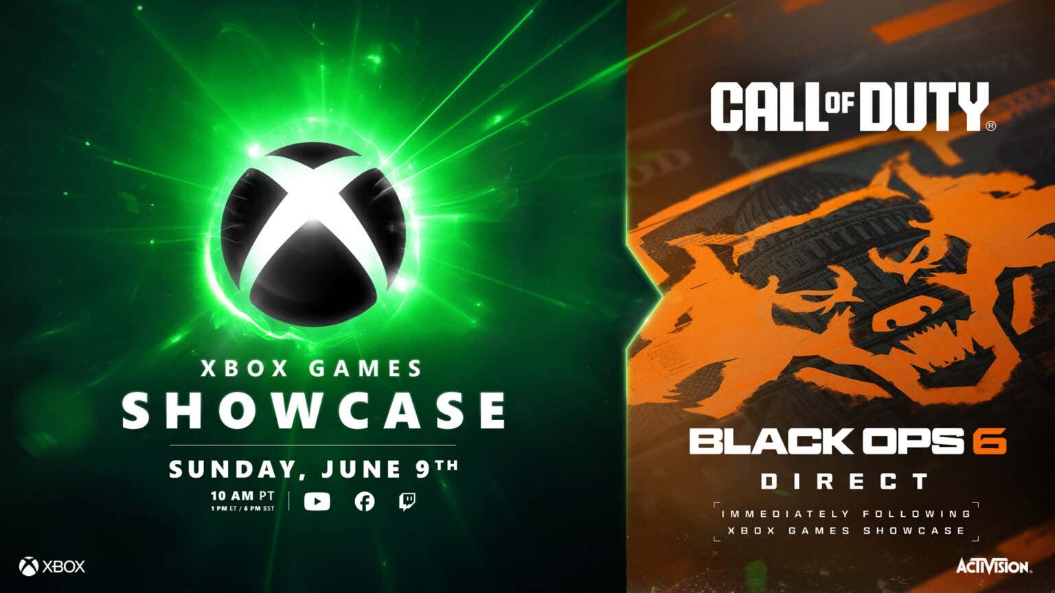 Microsoft and Activision art for their showcases are shown side by side. 