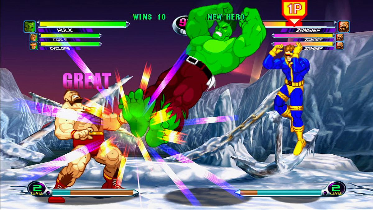 Hulk attacks in Marvel vs Capcom 2