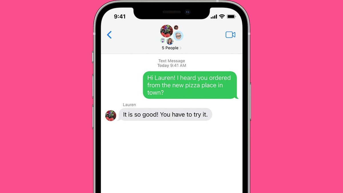 iPhone shows a group chat with an Android user