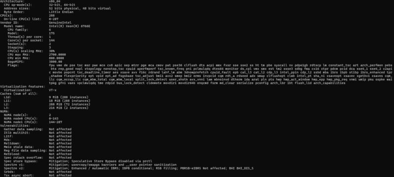 Intel Xeon 6766E Lscpu output