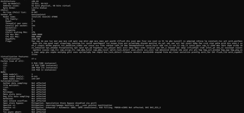 Intel Xeon 6780E Lscpu output