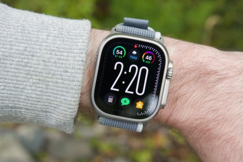 Someone wearing an Apple Watch Ultra 2 showing off the Modular Ultra watch face.