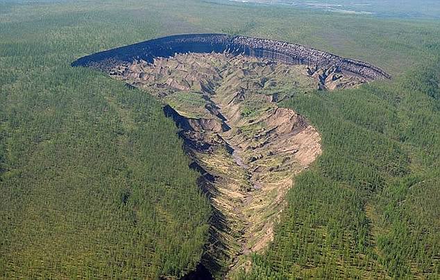 New research has found that the rate of methane and other carbon gases released as the crater deepened (above) reached an estimated 4,000 to 5,000 tons per year