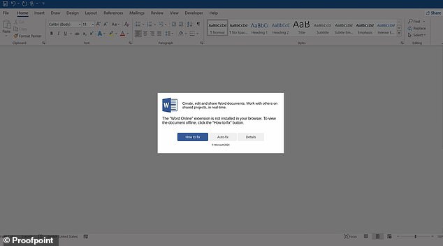 In all cases, cyber security experts explained, the hackers created their fake error messages through loopholes or vulnerabilities using JavaScript in HTML email attachments or through compromised websites.  Above is an example of fake messages, this time disguised as an MS Word prompt