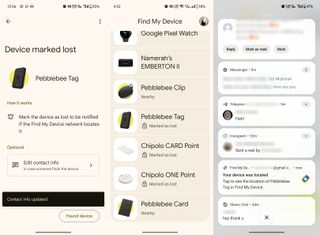 Screenshots of the Google Find My Device network app