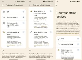 Screenshots of the Google Find My Device network app