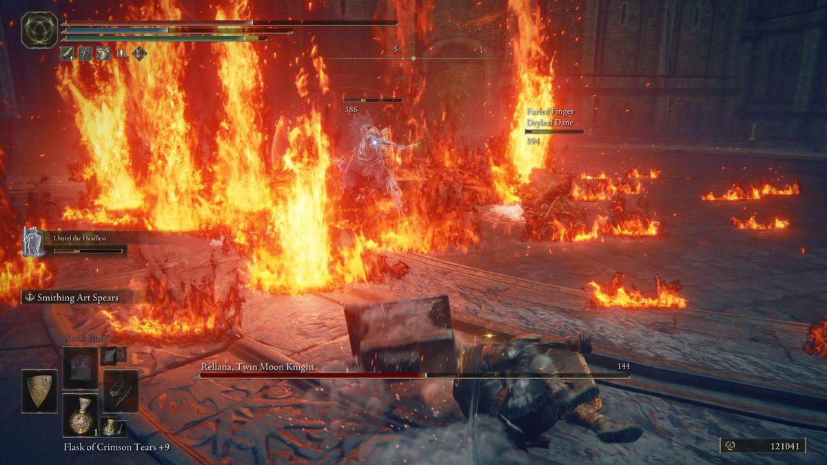 Lava and fire streams around Relan in the Elden Ring DLC