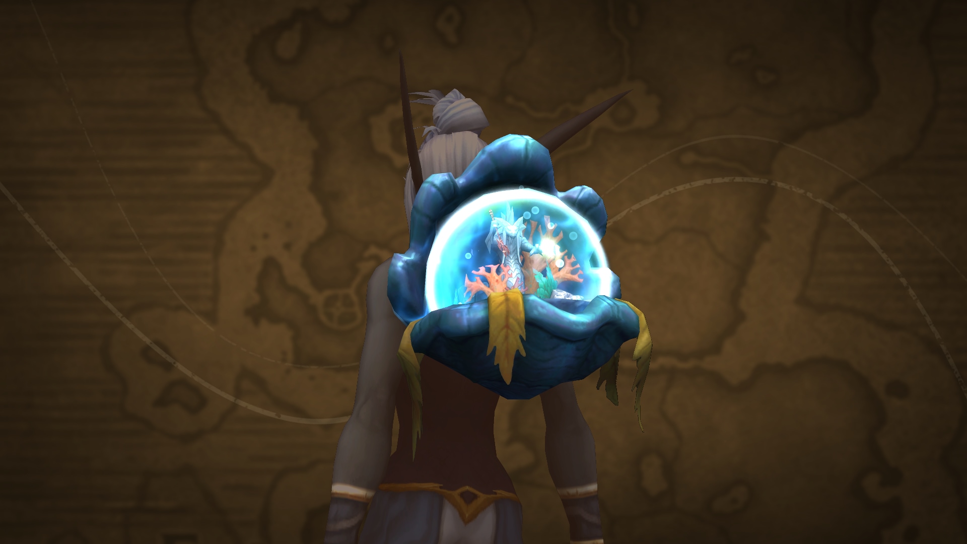 Clam shell with a bubble sea biome on the character's back