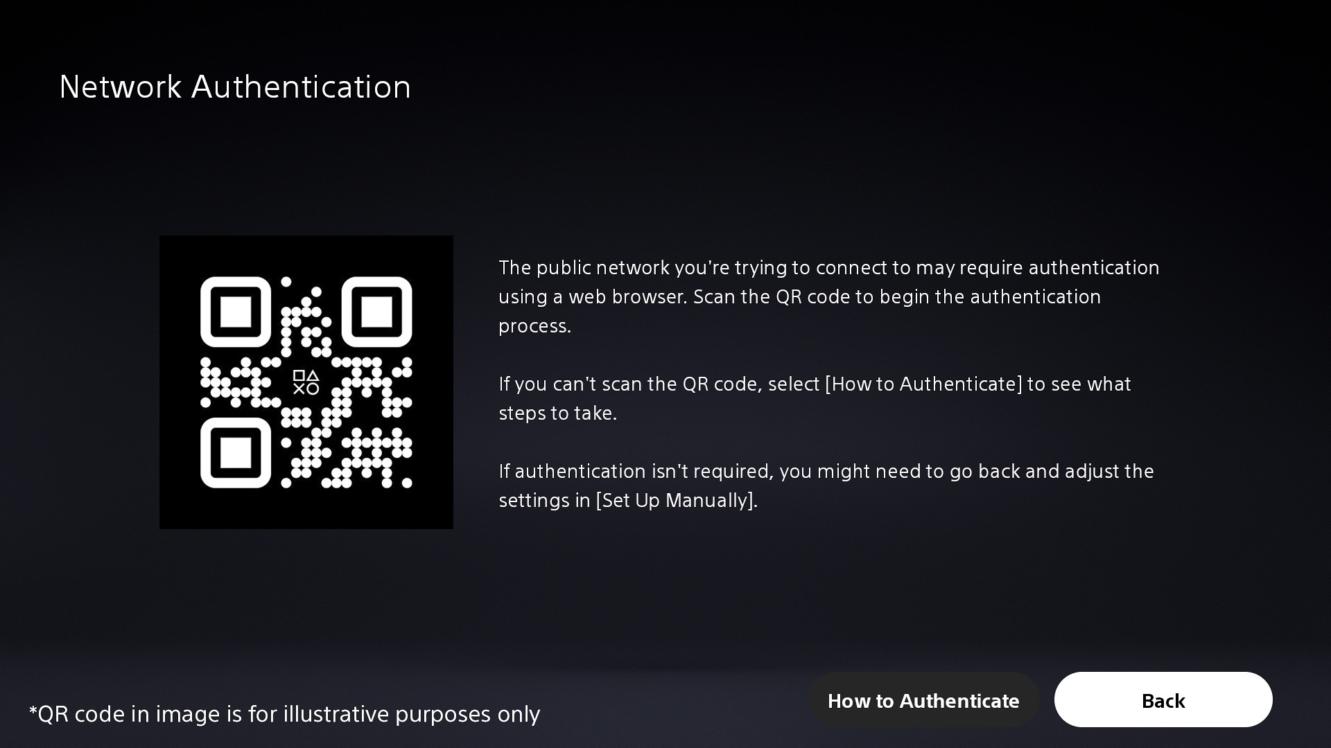 A screenshot of the PS Portal UI showing a QR code for network authentication