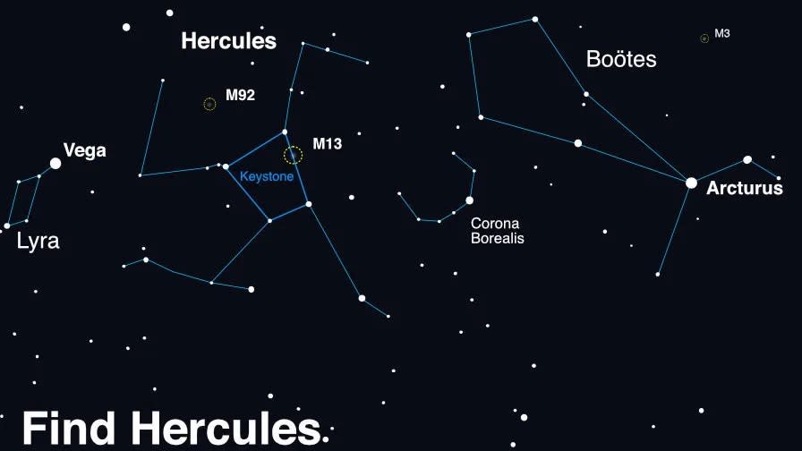 Look up after sunset in the summer months to find Hercules, then scan between Vega and Arcturus, where the distinct pattern of the Corona Borealis can be identified.  (NASA)