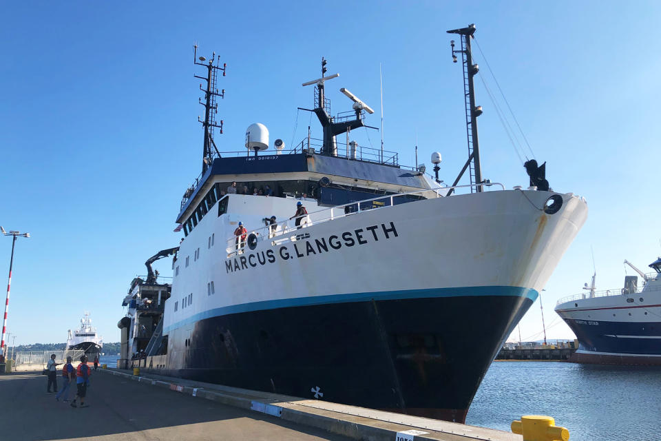 ship in port research vessel Marcus G. Langseth (courtesy of Harold Tobin)