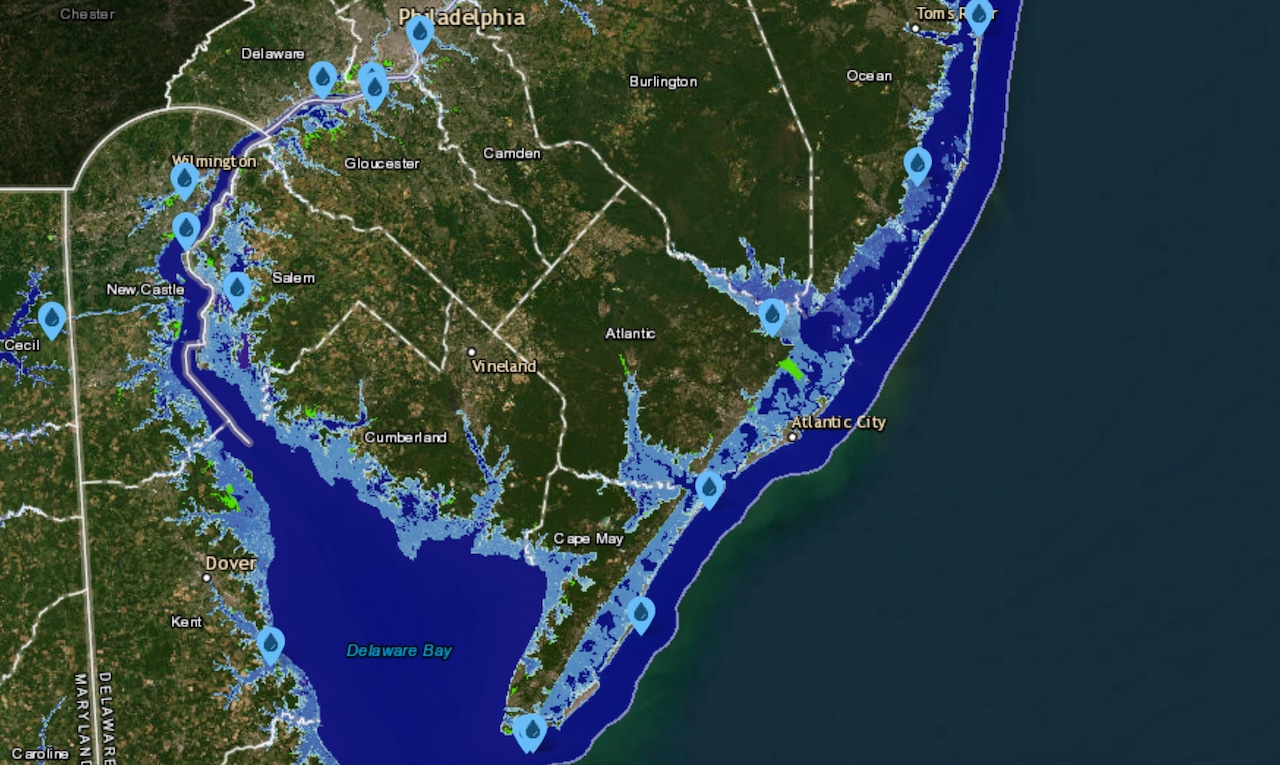 You are currently viewing The map shows which parts of New Jersey will be under water in the future.  Search for your address.