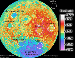 The only six sites on the far side of the Moon suitable for telescopes about 200 km in diameter.