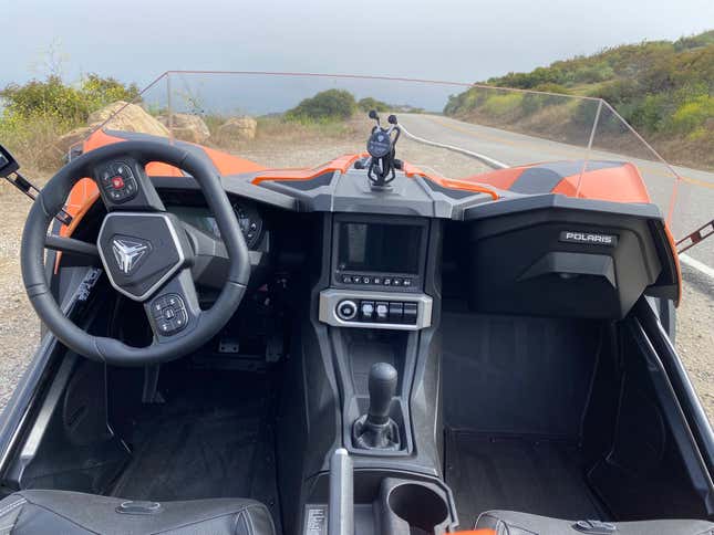 Photo showing the driver's view of the Slingshot