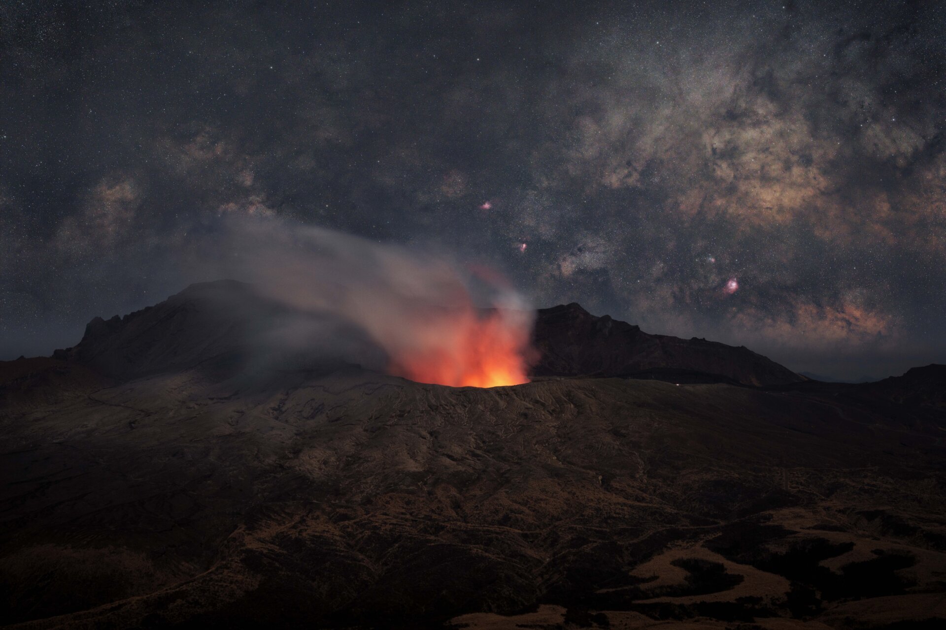 Galactic show of Earth and the Milky Way