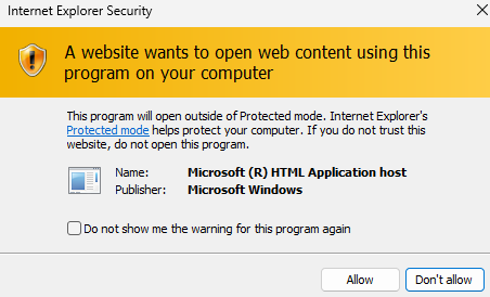 Figure 6: Warning dialog box in IE protected mode