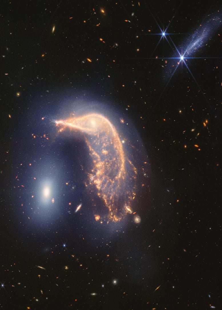 Interacting galaxies Arp 142 (Webb NIRCam and MIRI image)