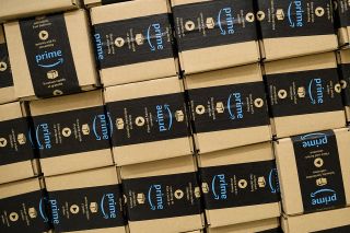 PETERBOROUGH, ENGLAND - NOVEMBER 15: Close-up of a packaged Amazon Prime item at an Amazon Fulfillment center on November 15, 2017 in Peterborough, England.  A report in the US suggests that o