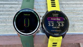 OnePlus Watch 2R (left) and Garmin Forerunner 965 (right)