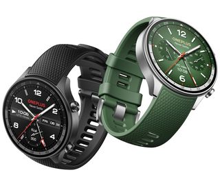 OnePlus Watch 2R in forest green and gun gray.