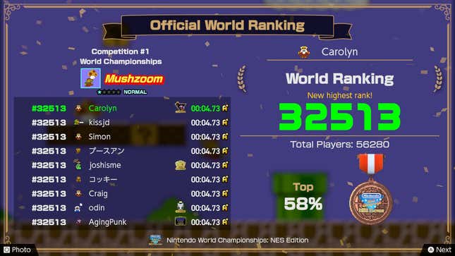 A screen showing the game's only actual leaderboard for the weekly World Cup mode.