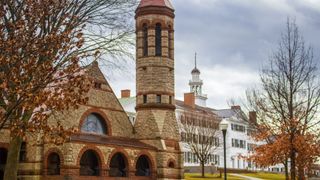 Photo of old brick buildings in autumn on the Darmouth campus